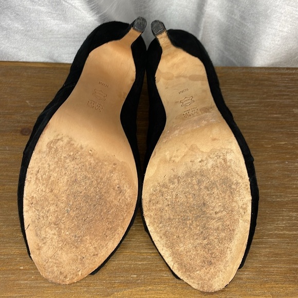 Saks Fifth Avenue Women’s 10M Ruched Black Suede Peep Toe Stiletto Shoe - Picture 4 of 8